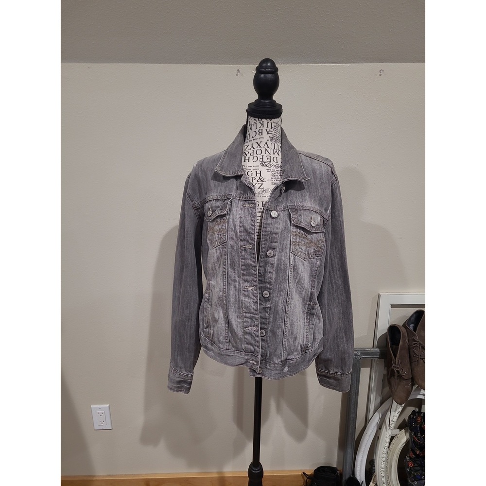 Aeropostale jean jacket grey denim trucker style‎ women SZ XL Boho Casual street
